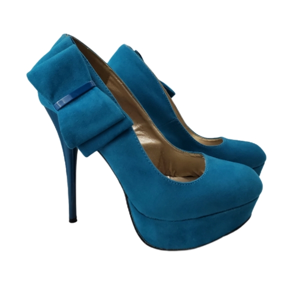 Qupid Neutral Teal Velvet Platform Stiletto Pump - Picture 4 of 8